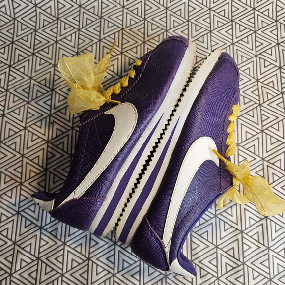Nike Cortez Purple Leather Retro Womens Sneakers 8.5 gold ribbon laces - Picture 12 of 12